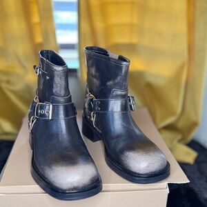 Steve Madden Black and Silver Moto Boots